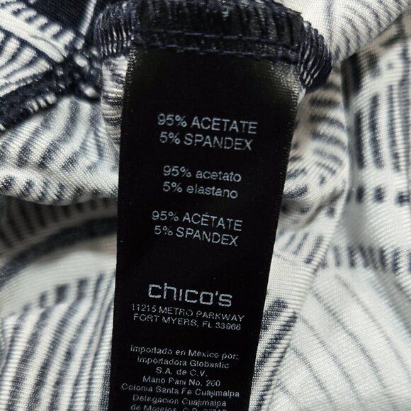 Chico's Travelers Navy Blue White Abstract Floral Fan Pull On Wide Leg Pants - Picture 9 of 10